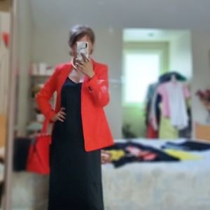 Red Linen jacket + Black Dress set